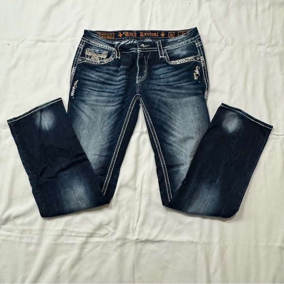 Rock Revival Dark Blue Jeans with Embroidered Pockets - Picture 2 of 13